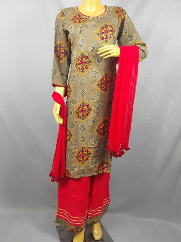 Grey Kurti set with all over work with Plazzo & Duptta